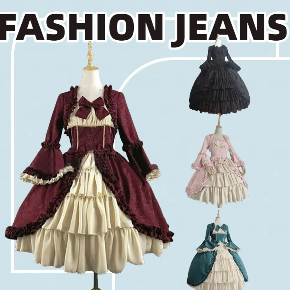 

Medieval Retro Gothic Court Dress with Square Collar Waist Cinching and Butterfly Bow Design Elegant Formal Dress