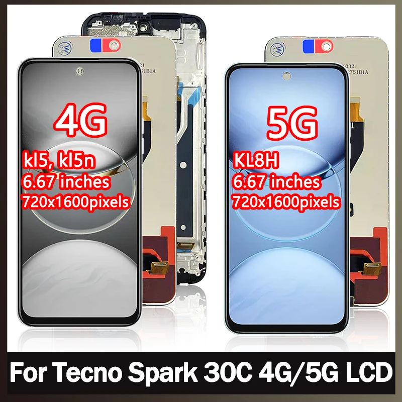 Wyświetlacz 6.67' Testowany Spark30C do Tecno Spark 30C 4G/5G KL8H KL5 KL5N, ekran LCD z dotykiem, digitizer, komplet.