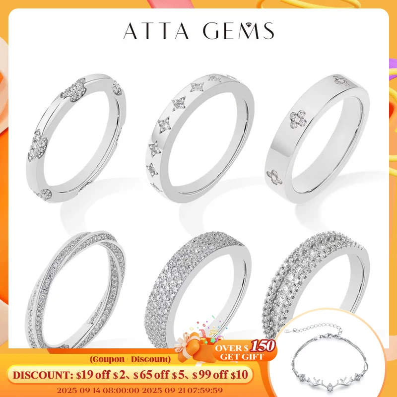 

ATTAGEMS New Moissanite Rings D VVS1 925 Silver 18K White Gold Plated Women Men Wedding Ring Engagement Band Party Jewelry Gifts