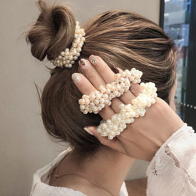 Hair Accessories Beaded Hair Rope Bracelet Sweet Department Of Small Fresh Full String Pearl Leather Band Headband