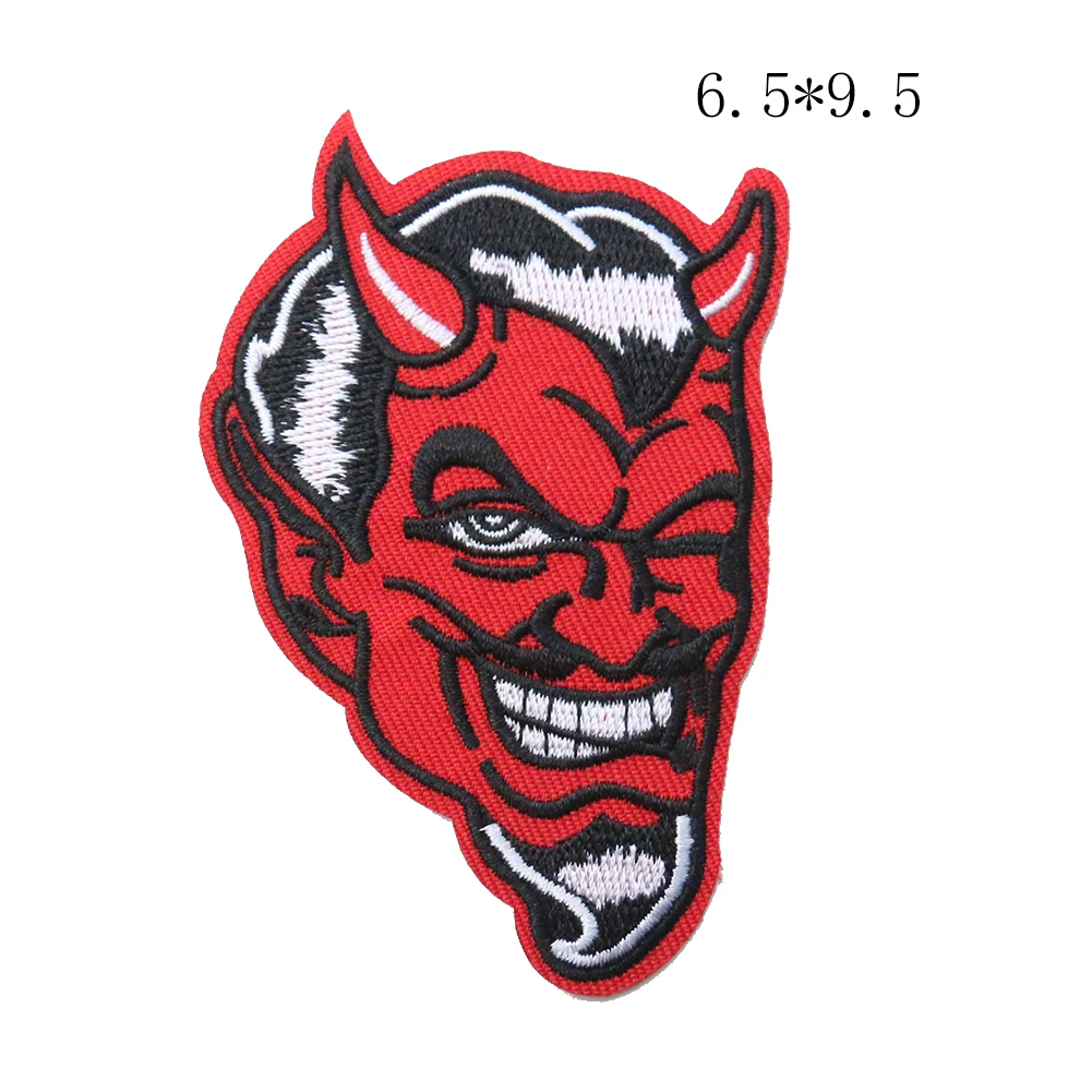 2PCS Devil Imp Embroidery Cloth Stickers Red Fire Head Vampire Badge Iron on Patches DIY Sewing Embroidered Patches for Clothes