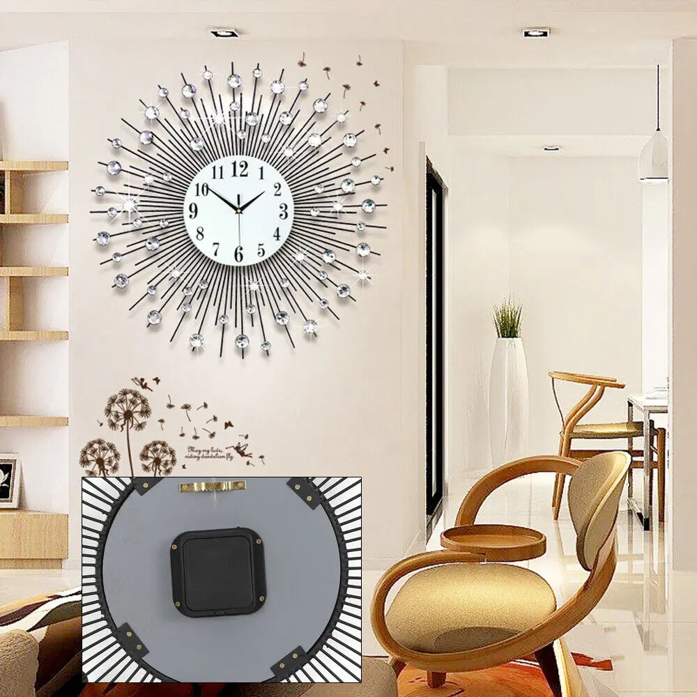 23.6Inch Luxury Wall Clock Diamond Studded Sparkling Bling Wall Clock Decor