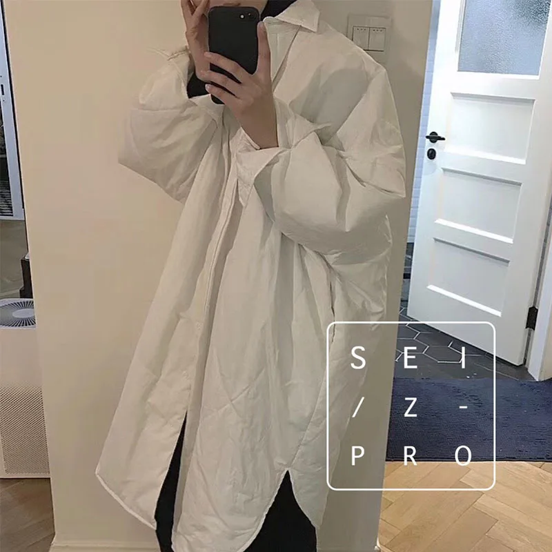 Semplice irt Sle Cotton Jaet Cappotto da donna di media lunghezza, vestibilità ampia, colletto rovesciato, leggero sopra il ginocchio, versione coreana