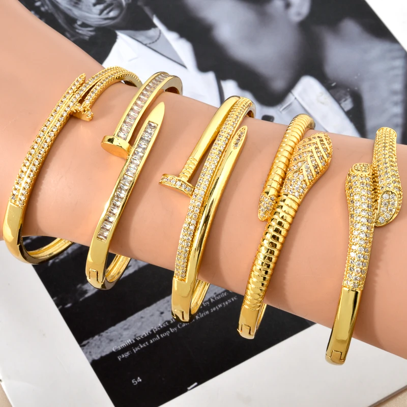 

ZEADear Fashion Jewelry Zircon Bracelet 18K Gold Plated Snake Geometry Twist Copper Bangle Punk Women Men Hand Jewellery Gift