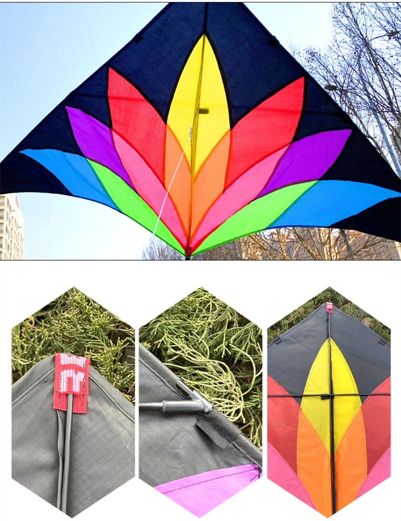 free shipping 2m large rainbow delta kite with 10m tails flying line kids kites factory delta kites wind sock flag wind kites