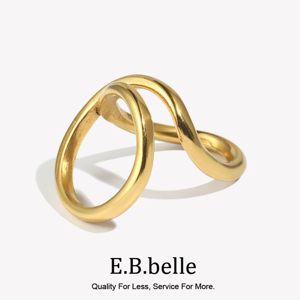 E.B.belle New Design Abstract Lines Rings 18K Gold Plated Stainless Steel Minimalist Style Women Fashion Finger Ring