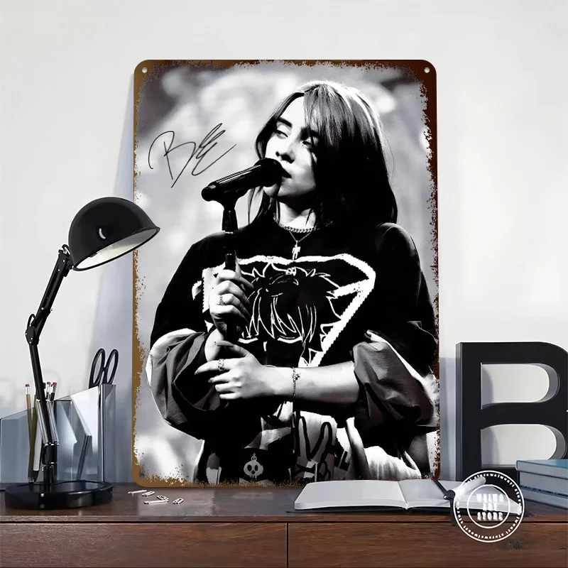 Billie Eilish Tinplate Posters Customizable Wall Art Retro Vintage Metal Signs for Home Room Garage Decoration Aesthetic Garden