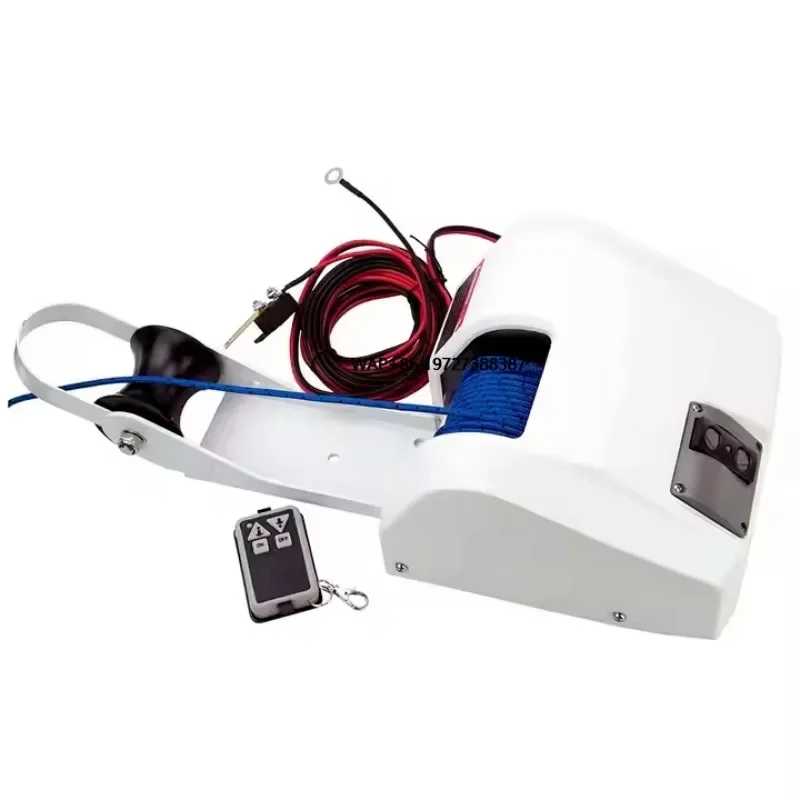 

Electric anchor winch with weatherproof plastic cover for small craft kayaks and fishing boats