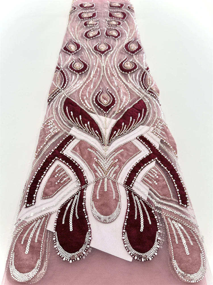 2025년 고품질 여성 파티용 아프리카 벨벳 레이스 원단, 나이지리아 프랑스 자수 레이스 웨딩 소재