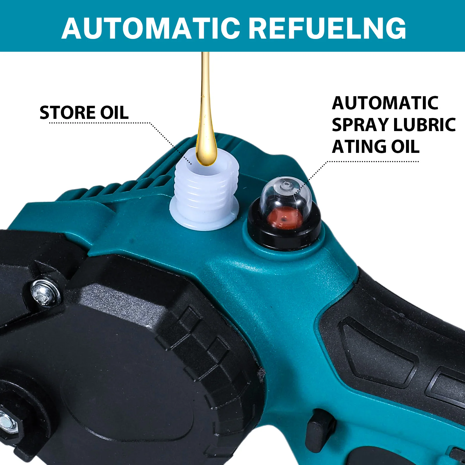 21 V 8-Zoll-Mini-Kettensäge, leistungsstark, kabellos, wiederaufladbar, kleine elektrische Säge, Beschneiden, Gartengerät für Makita 18 V Akku – Detail 5
