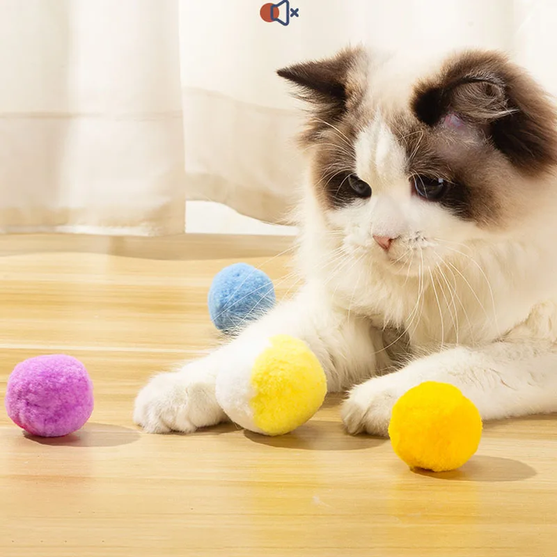 12pcs Colours Plush Ball Cat Toys Funny Training Mute Ball Soft Cat Toys Cleaning Teeth Interactive Kitten Toys Pet Supplies