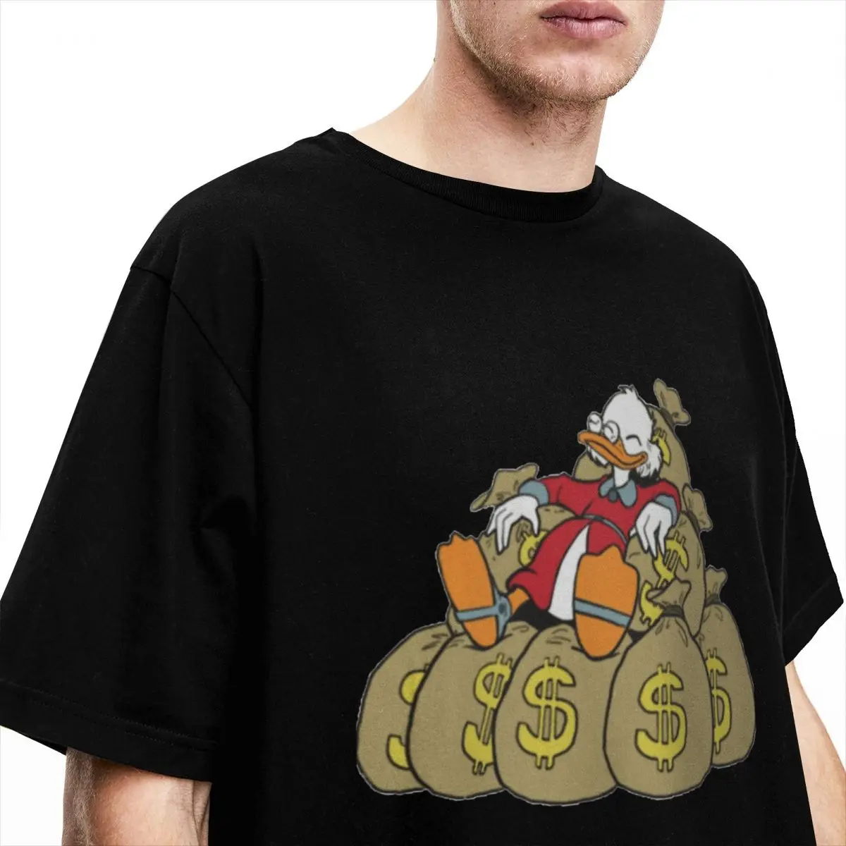 Picsou Art Uncle Scrooge Ducktales T-Shirt for Men Vintage Cotton Tee Shirt Round Neck Short Sleeve T Shirts Plus Size Clothing