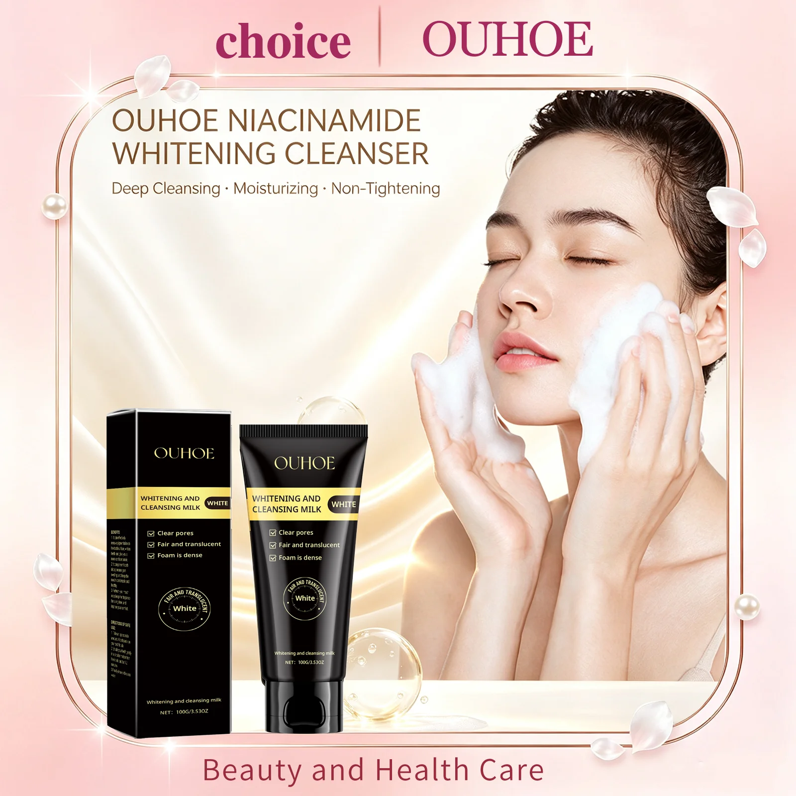 OUHOE Niacinamide Whitening Cleanser Deep Cleansing Moisturizing Non‑Tightening Hydrating Brighten For Face Whiten Care Cleanser