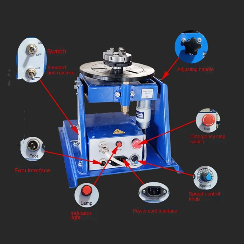 10kg Rotary Welding Positioner Tilting Turntable Equipped With 65mm Chuck for Pipe Circular Seam Welding Processing