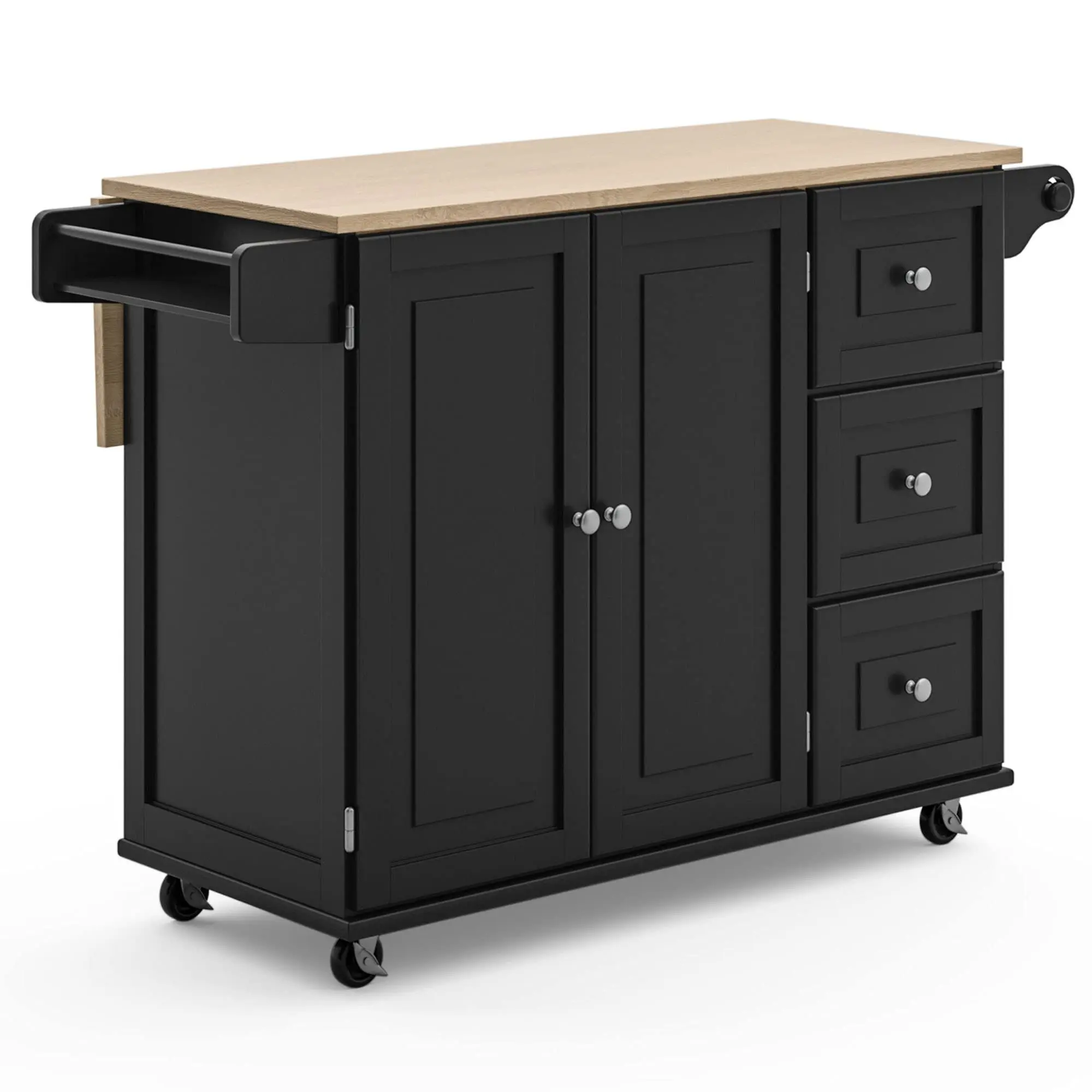 Dolly Madison Kitchen Cart with Wood Top and Drop Leaf Breakfast Bar, Rolling Mobile Kitchen Island with Storage and Towel Rack