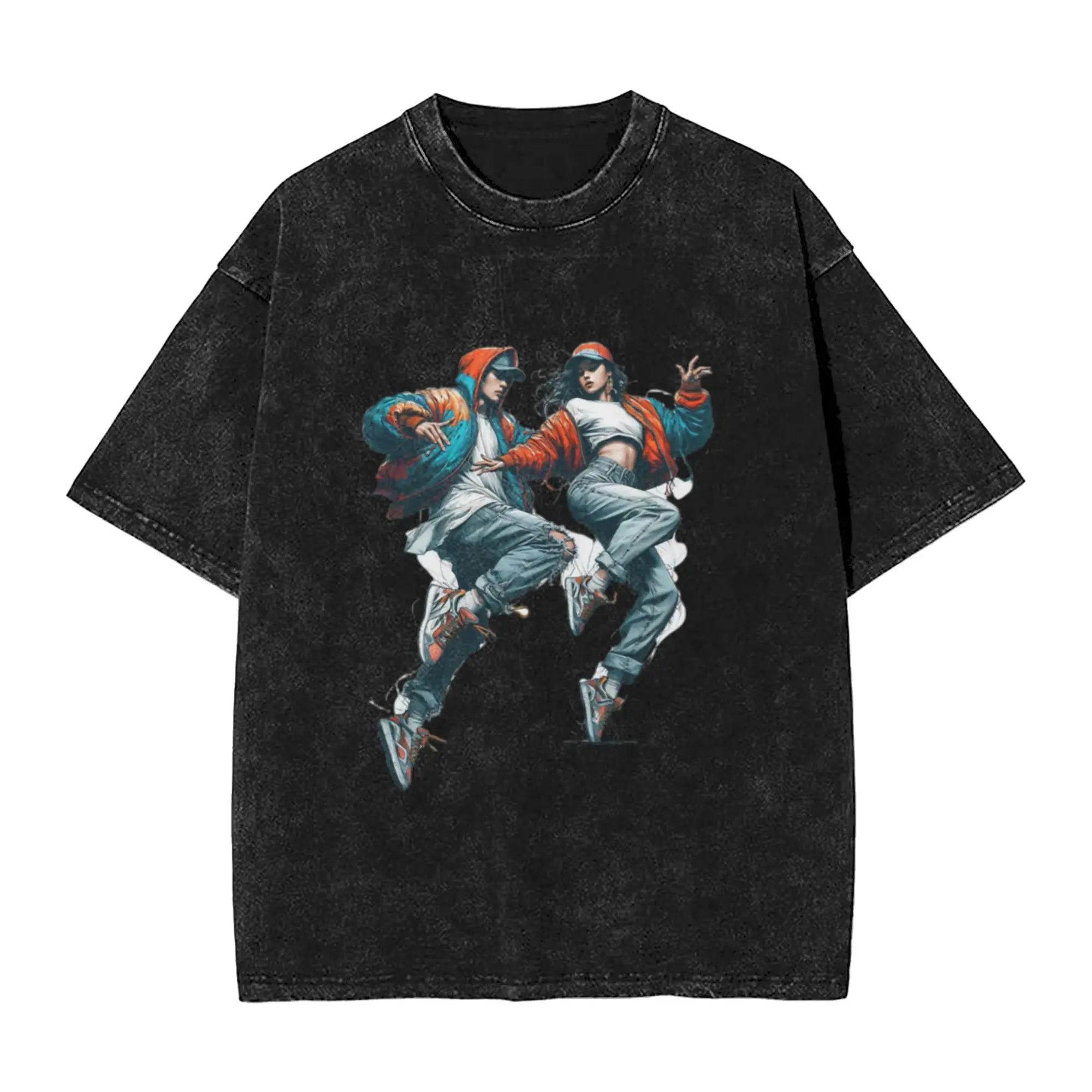 Urban Hip Hop Dance Duo   Streetwear Breakdance Illustration A T-Shirt Oversized Short Sleeve Men's Women's Cotton Tees Tops