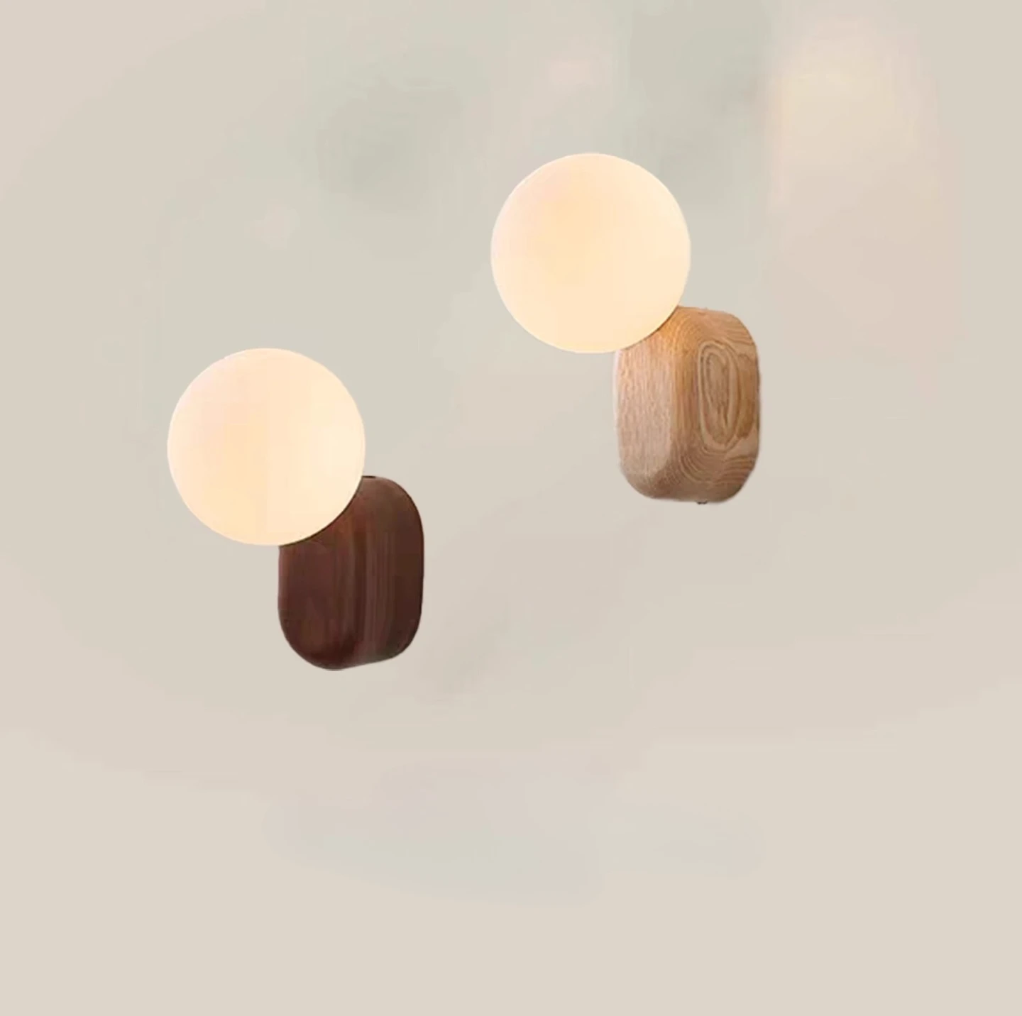 Spherical Glass Walnut Wood, Modern Wabi-Sabi Minimalist Style, Wall Sconce Light for Living Room, Dining Room, Bedroom, Study