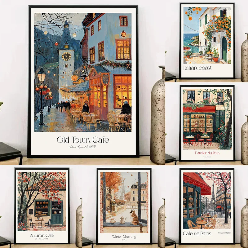 Watercolor Illustration Poster Italian Lemon Paris Cafe French Pastries Canvas Painting Bakery Vintage French Kitchen Decor