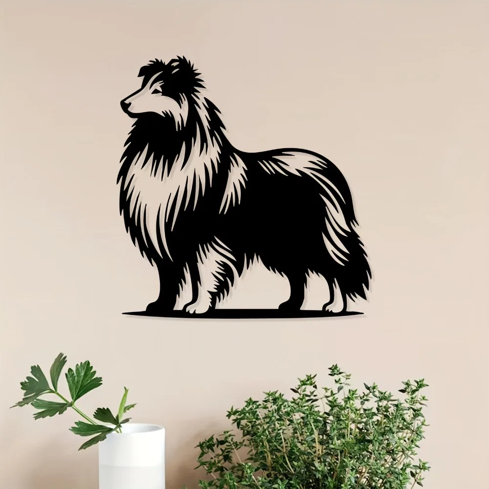 Collie Dog Metal Wall Art, Iron Pet Decor for Home Garden Fence Wall Decor