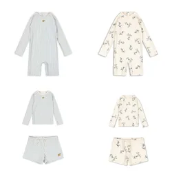 Boys Swimwears Striped Lemon Long Sleeved Swimsuit Seahorse Baby Swimwear Boy Beach Shorts kids Vacation Sunscreen Swimsuits