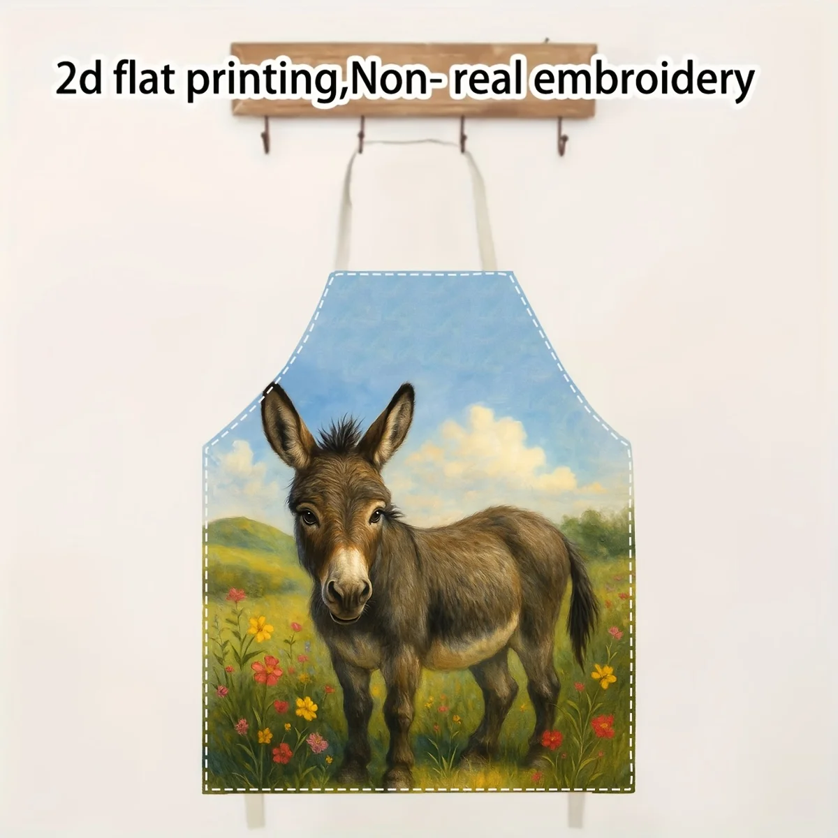 Cute Donkey Farm Scene Apron 2D Flat Printing Non Real Embroidery Kitchen Decor Gift