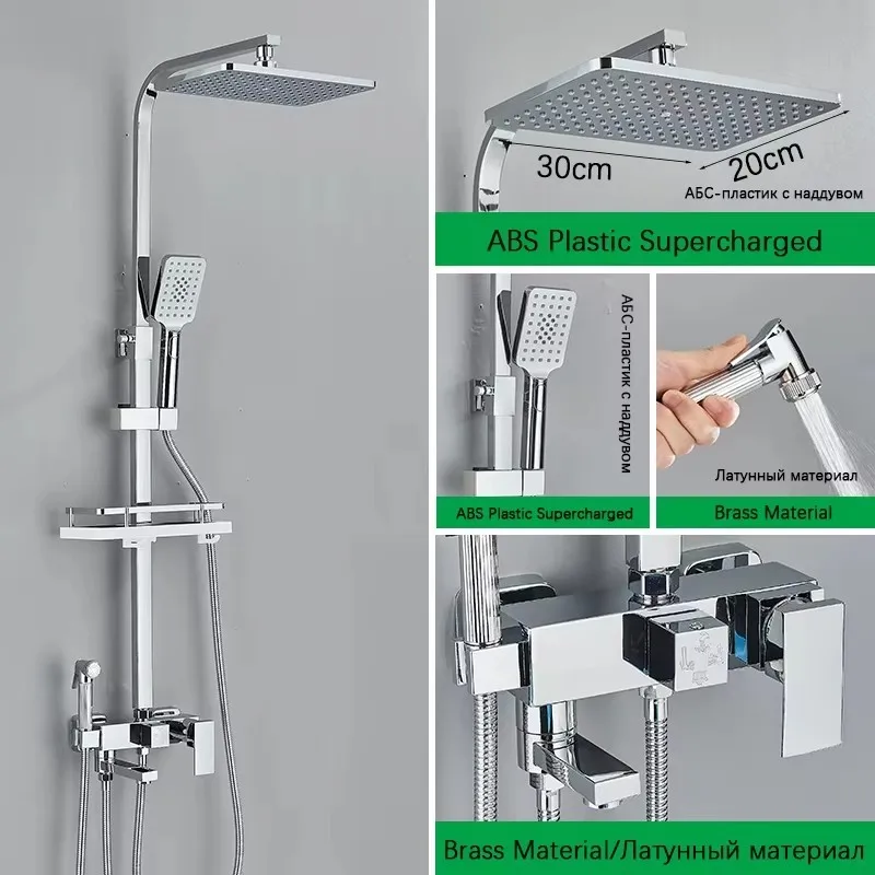 Zwart/Chroom ABS Douchekraan Badkamer Douchemengkraan Draaibaar 15 CM Lange Uitloop Regendouche Set Douche Spray Douche