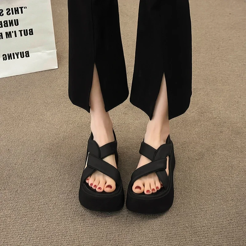 2024 New Summer Platform Flats Women Sandals Fashion Open Toe Ladies Outdoor Retro Style Dress Sandalias