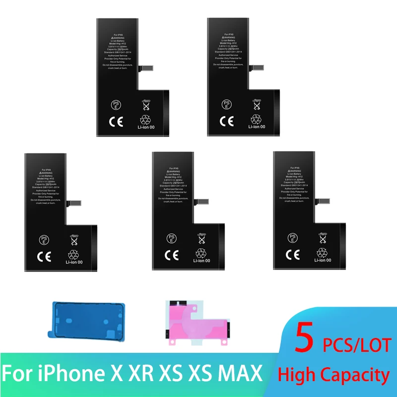 

5 pcs Battery For iPhone X XR XS 11 12 Mini 11Max Pro Promax Real High Capacity Replacement Bateria Warranty One Year ﻿