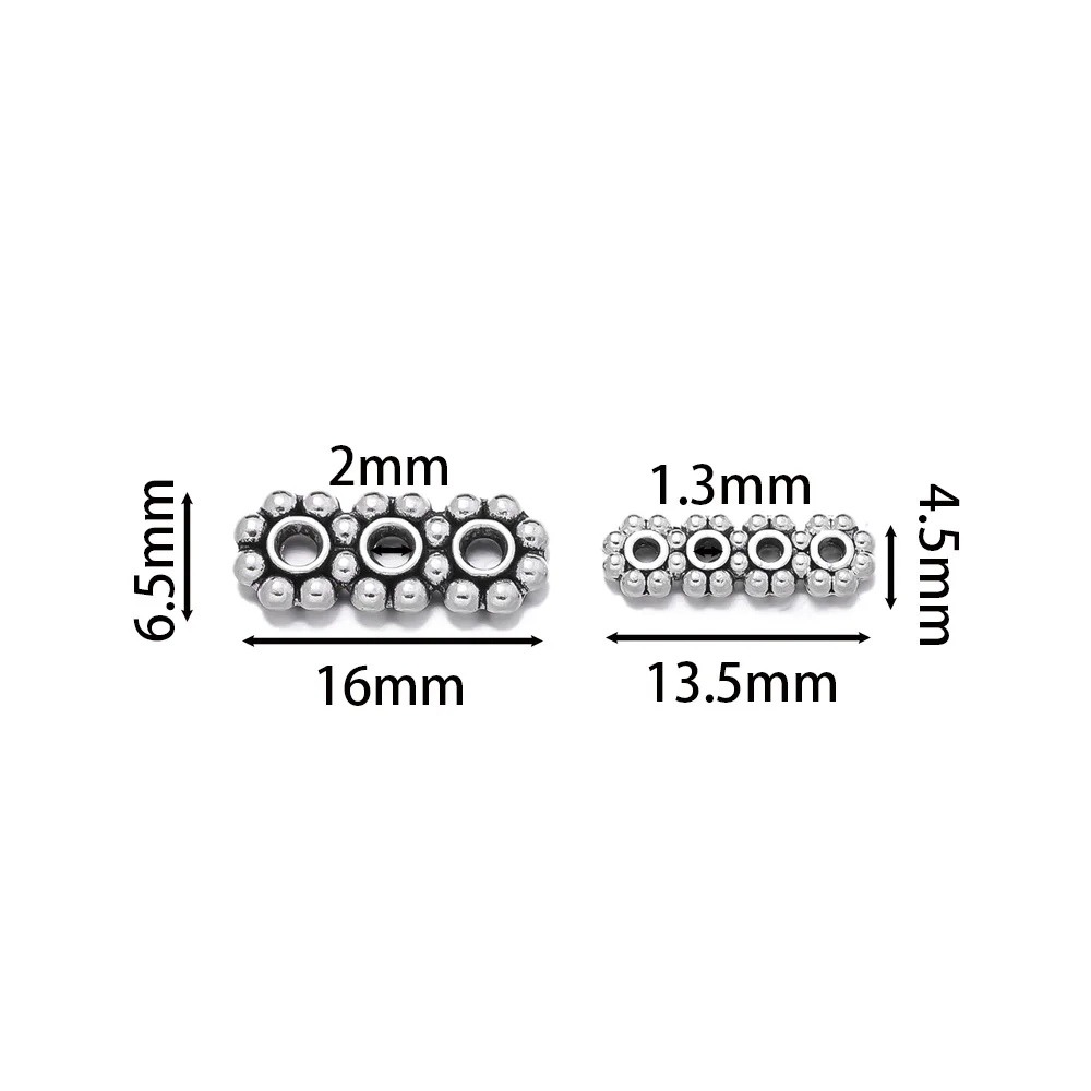 40pcs/lot Antique Silver Color Small Spacer Beads 3 Holes 4 Holes Snowflake Buckle Gasket Beads For DIY Jewelry Making Materials