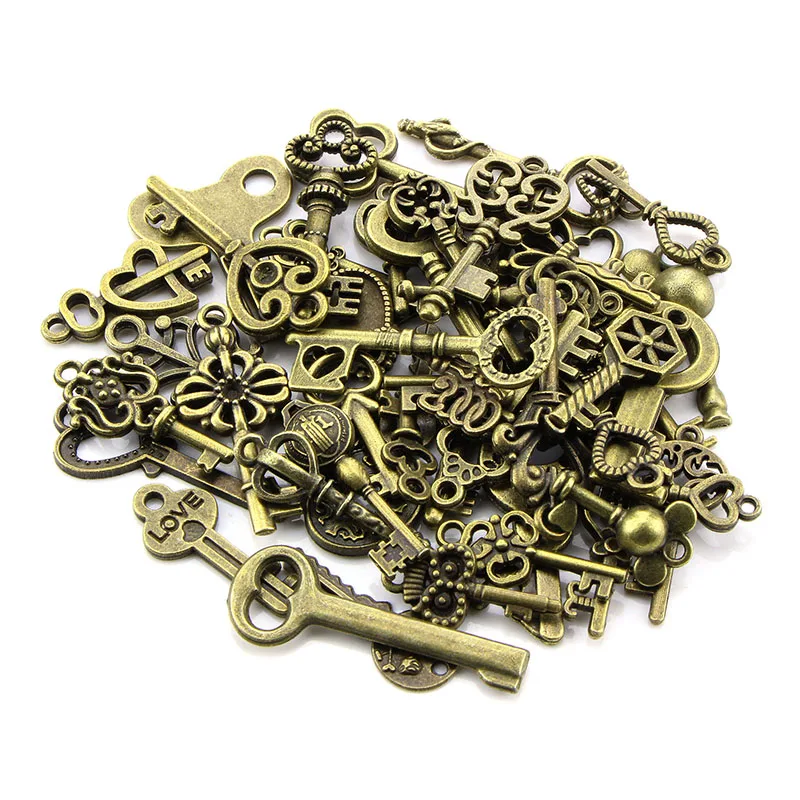 50 Stück mischen Vintage alten Look Schlüssel Vintage Anhänger Metall Charms Dekorationen DIY Halskette Schmuck Ergebnisse