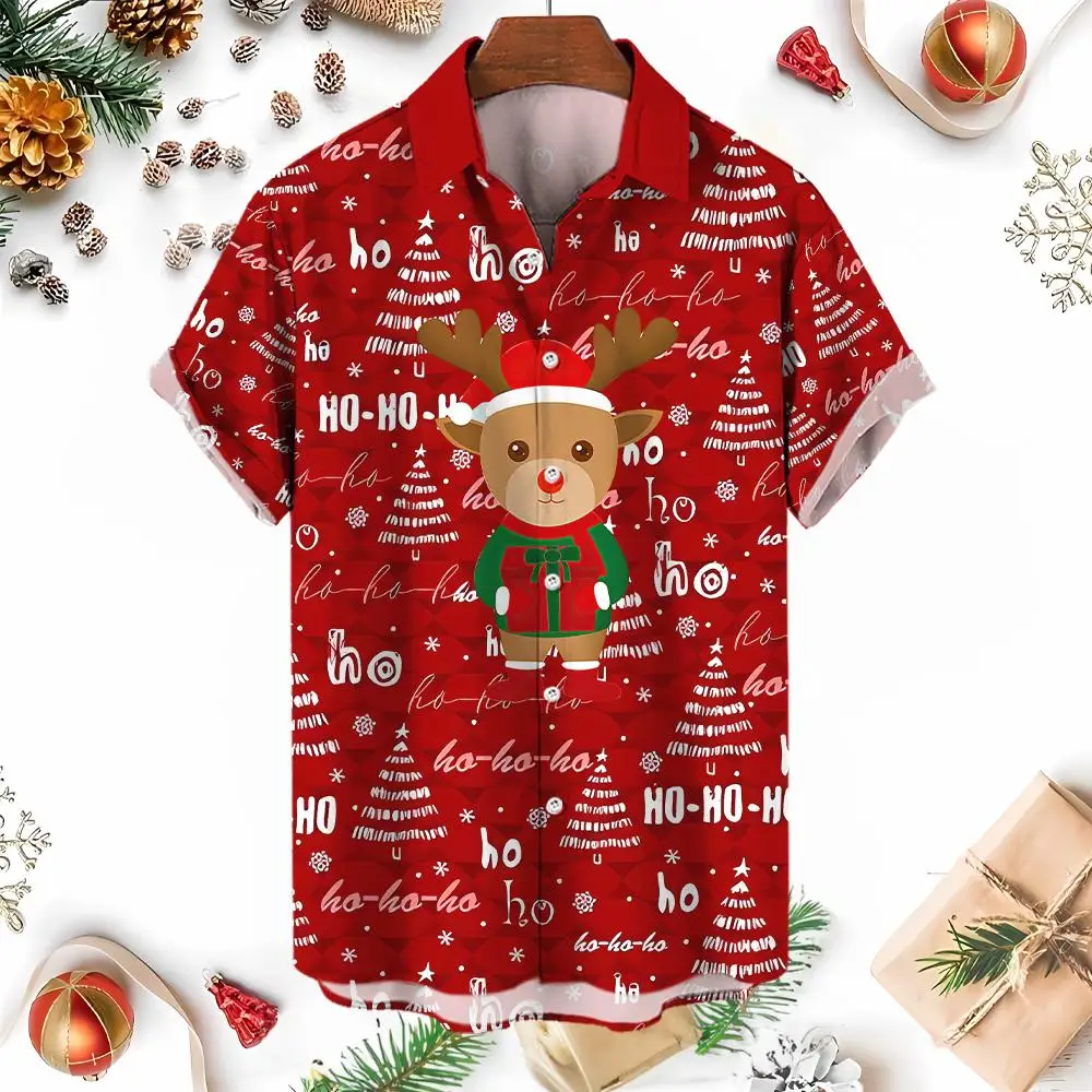 New Year Men\'S Hawaiian Shirts Xmas Christmas Summer Short Sleeved Casual Beachwear Fashion Party Tops Clothes For Men Clothing