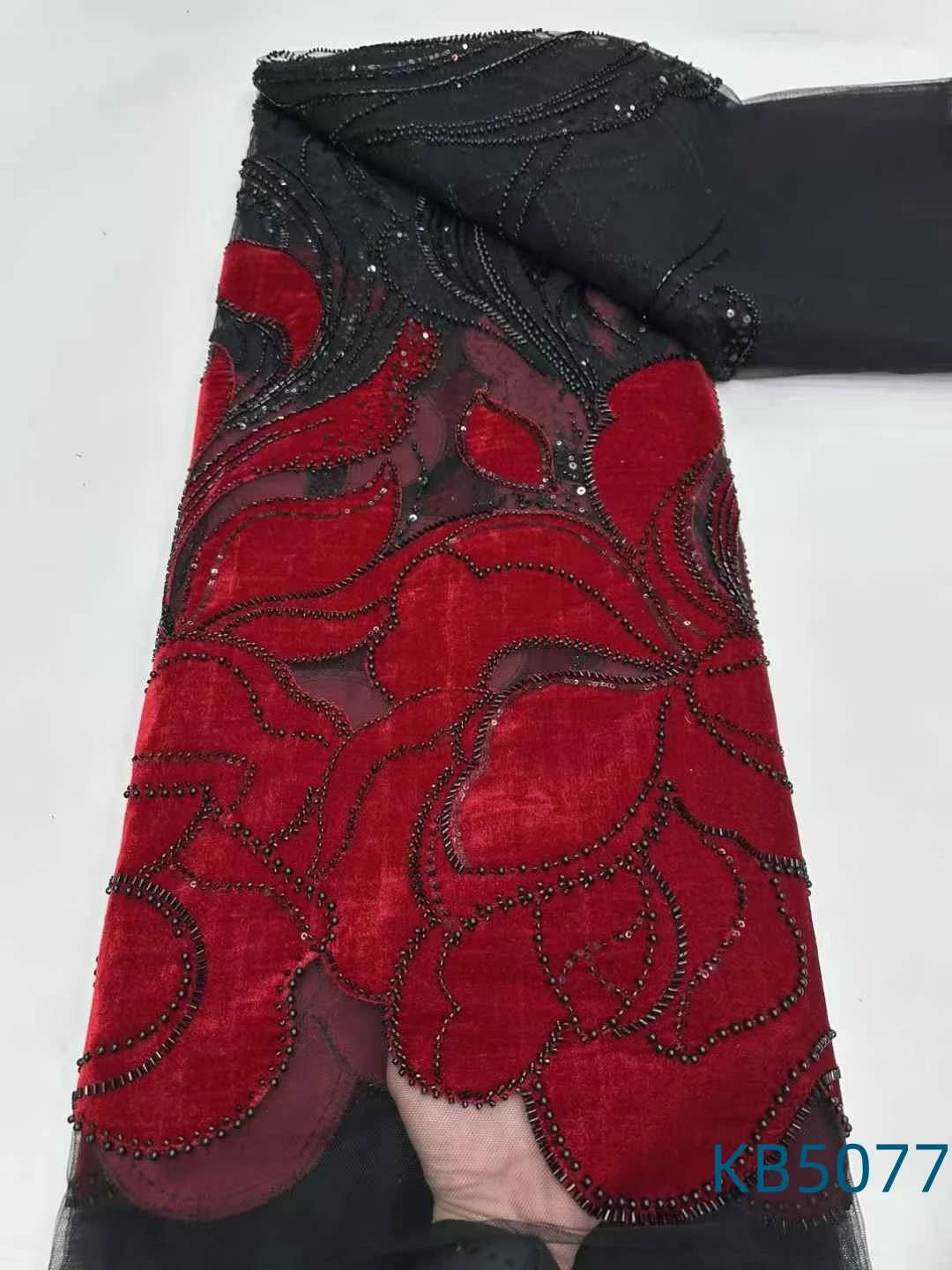 Velvet Beaded French Mesh Lace African Wedding Party Dress 2025 Sequence Tulle Lace Fabrics For Sewing KB5077