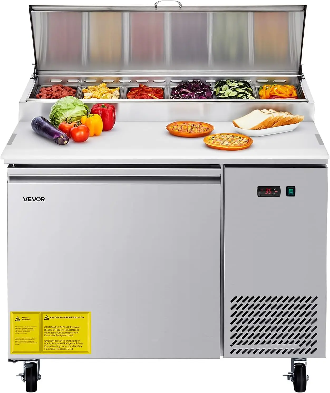Commercial Refrigerator, 44" W Pizza Prep Refrigerated Table, 19.3" Ultra Wide Countertop Food Prep Cooler, 11 Cu.Ft Single Door