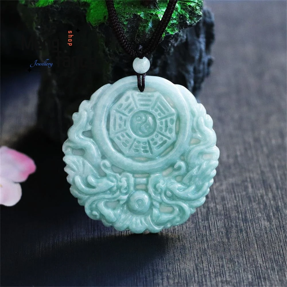 

Natural Myanmar A-goods Jadeite Double Dragon Eight Trigrams Jade Pendant Exquisite Elegant High-grade Luxury Quality Jewelry