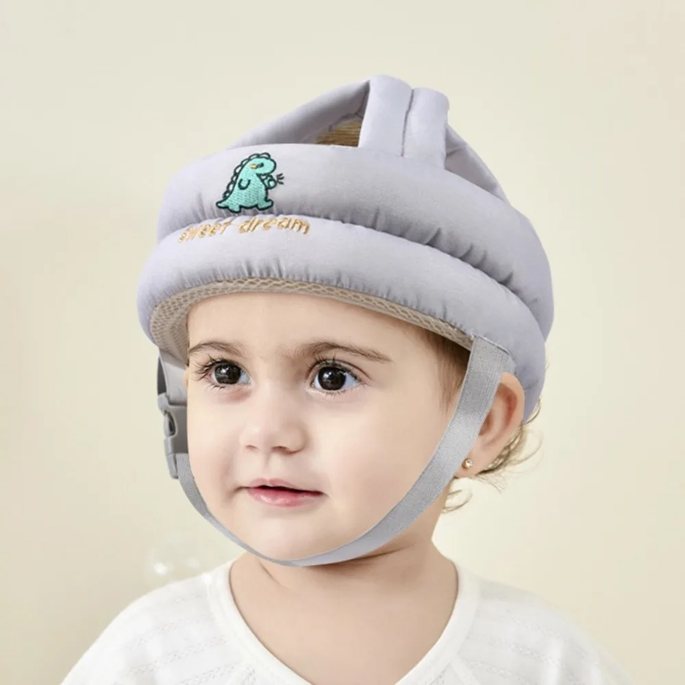 Breathable Toddler Protective Headgear Safe Adjustable Infant Anti-crash Caps Infant Head Protection Dinosaur Pattern Baby Hat