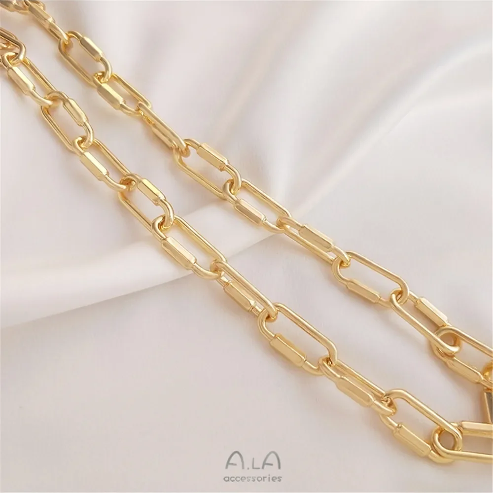 14K gold color long O chain oval buckle chain European and American style rough diy bracelet necklace hand loose chain