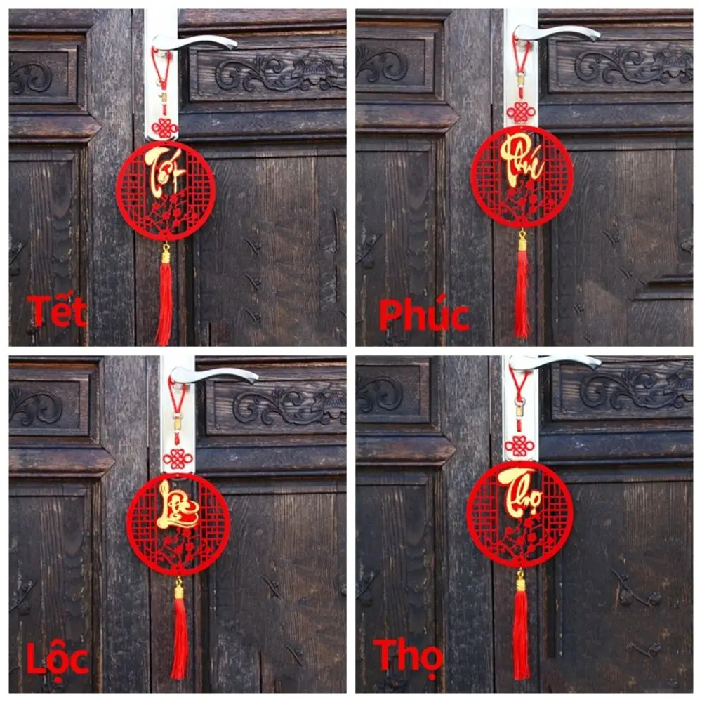 Wood Vietnamese Spring Festival Pendants Thickened Long Tassel Spring Festival Hanging Ornament Large Size Red