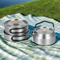 Outdoor cookware set 304 stainless steel camping pot portable camping cookware kettle foldable frying pan outdoor camping