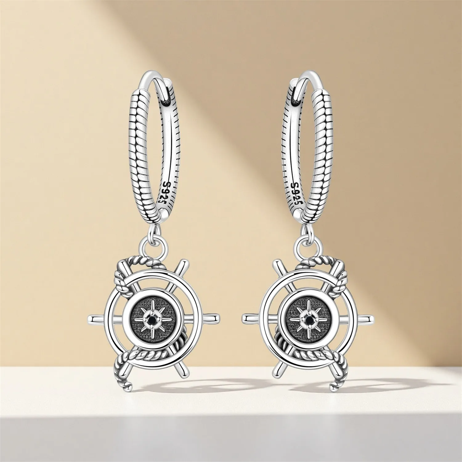 Orstarry 925 فضة الدفة البوصلة أقراط المجوهرات الأصلية إسقاط أقراط مجوهرات حفلة الذكرى الهدايا العصرية #5