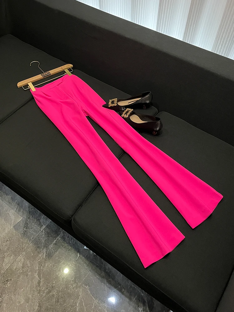 

Модный тканевый костюм на одной пуговице и брюки-клеш, комплект из двух предметов средней длины для женщин старше 35 лет