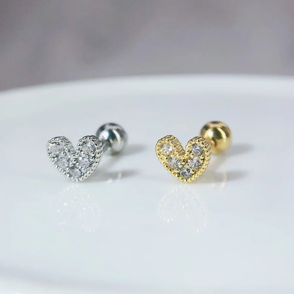 1PC Helix Piercing Herz Ohrringe Für Frauen Dainty Silber Farbe Zirkonia Tragus Daith Lobe Knorpel Ohrringe Körper Schmuck CC003 – Detail 5