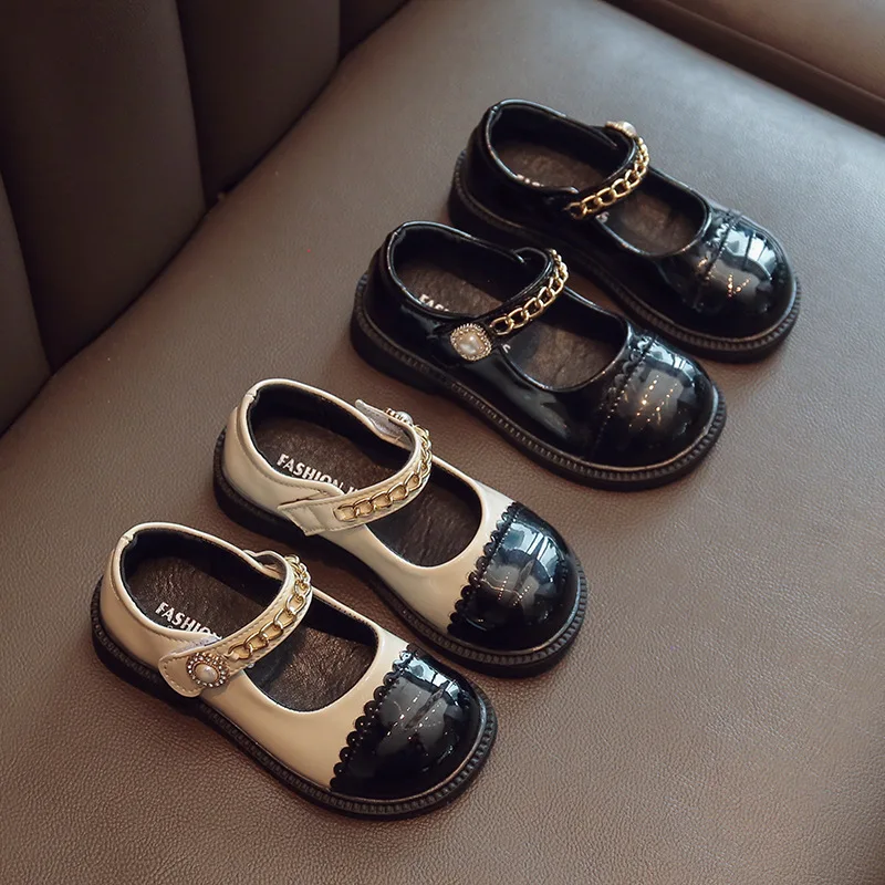 

Children Mary Janes Elegant Four Seasons Soft Girl's Leather Shoes Black White Classic Shallow 23-37 Toddler Kids Princess Shoes
