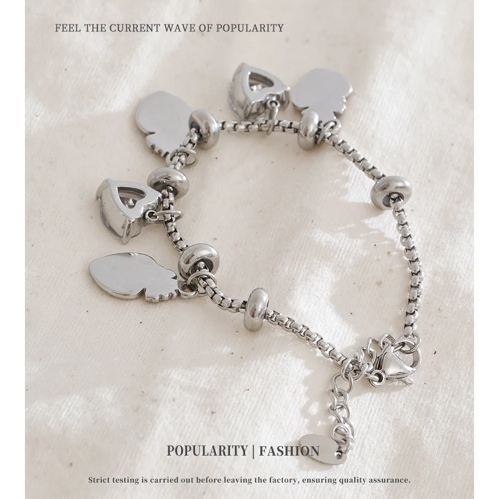 NiNice Bracelet Stainless Steel Heart Shaped Zircon Pendant Diy Jewelry Gifts Accessories Fashionable and Romantic