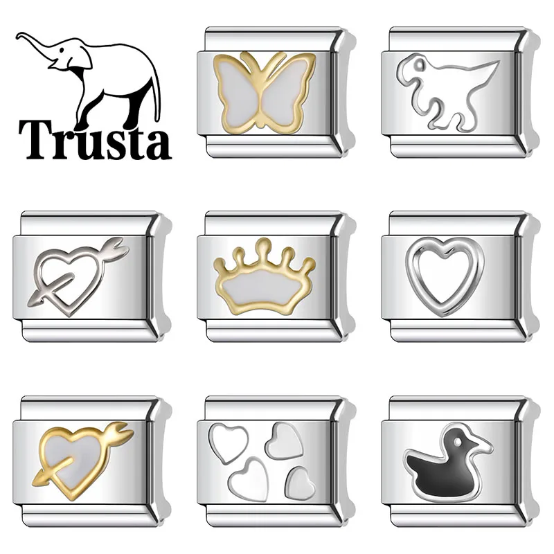 Trusta 2025 New Butterfly Crown Dinosaur Duckling Italian Bracelet Charms Bracelet  for Women DIY Jewelry Wholesale Gift N537