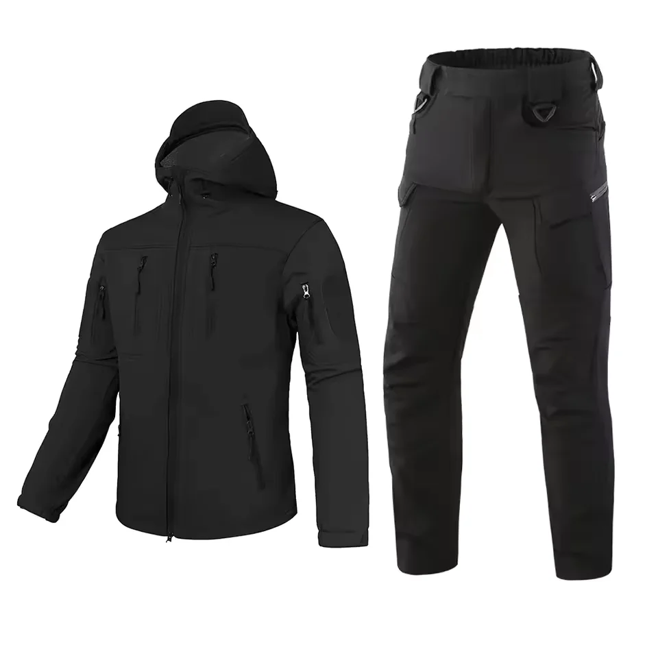 Waterproof Softshell Camouflage Hiking Outerwear Fleece Lined Outdoor Jacket Pants Set Warm Waterproof Winter Mountain Climbing