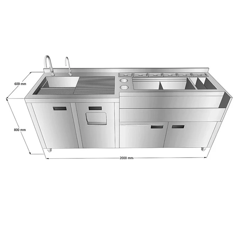1800mm Custom Commercial Refrigerated Single-Temperature Stainless Steel Bar Station Digital Control A+ Energy Efficiency for