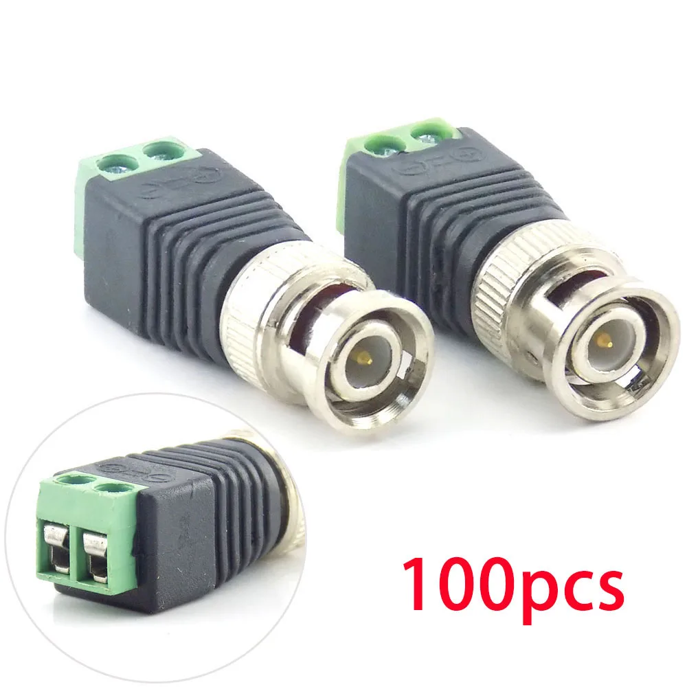 

100Pcs Wholesale BNC DC Male Connector Plug Adapter Video Balun Coax CAT5 For CCTV Camera Security Surveillance Accessories