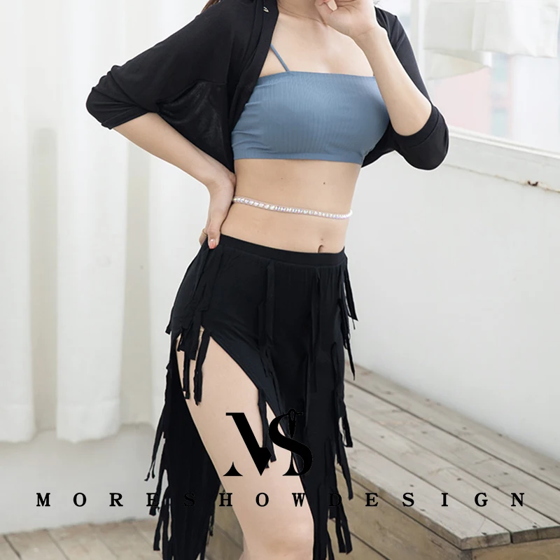 Belly Dance Sexy Skirt Double Slit Tassel Double Hight Slits for Women Summer Dance Outfit Suit Performance Accessories