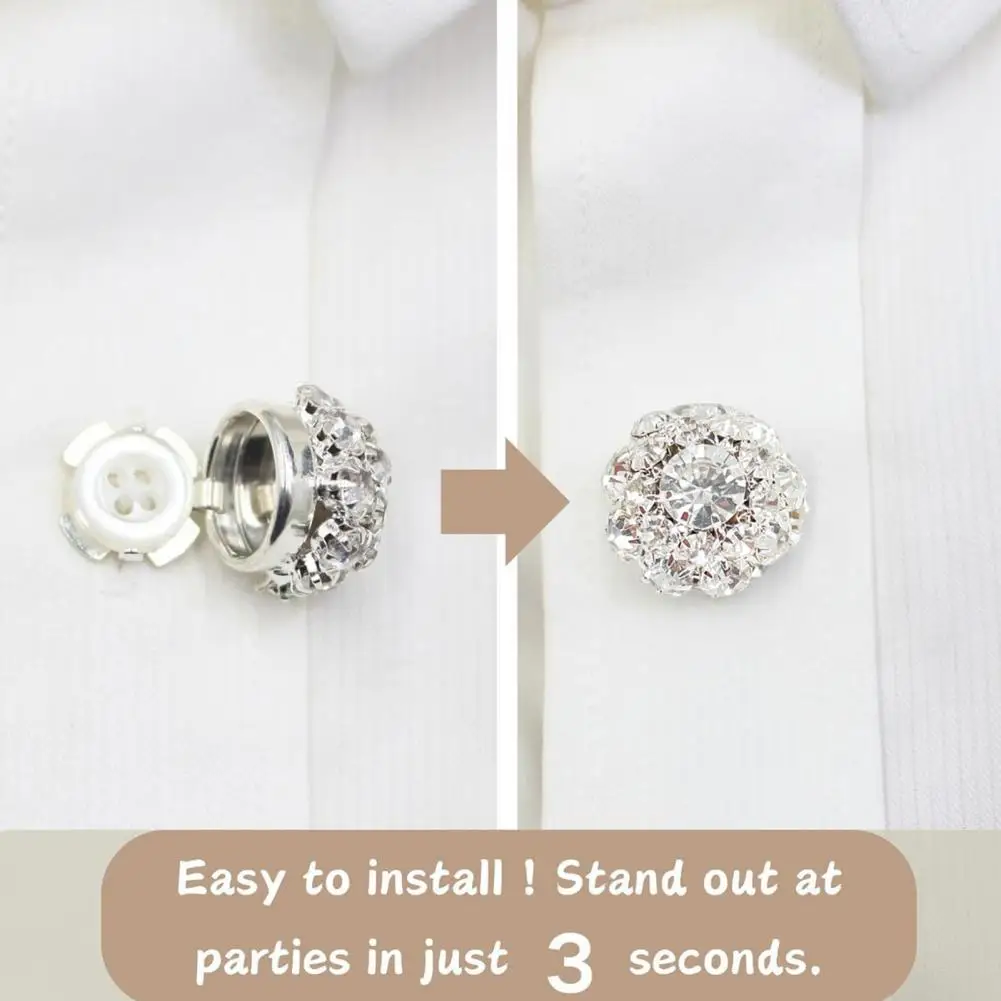 1/6Pcs Button Covers Faux Pearls Shiny Rhinestone Flower Shape Button Clip with Pliers Press Dress Suit Tux Accessories