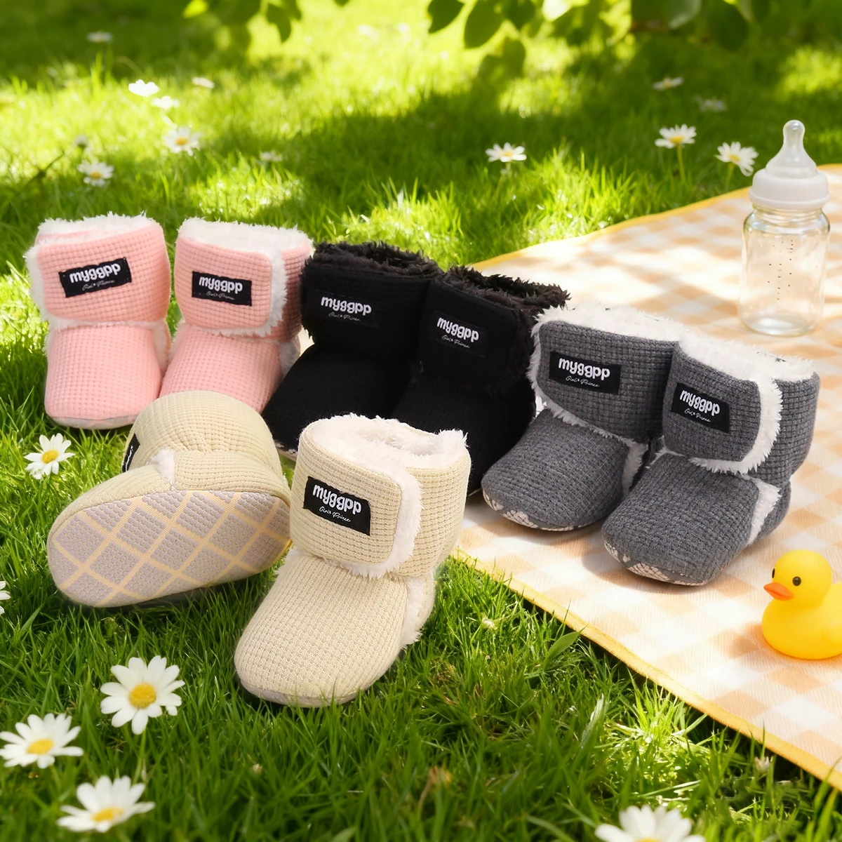 

Newborn baby female baby male baby warm and comfortable waffle style winter boots walking shoes